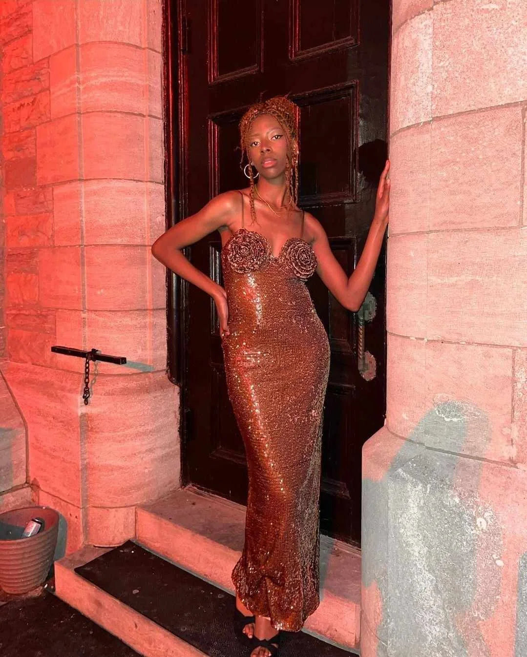 amber beaded dress Chestnut jade amber, New Chinese heavy-duty golden strand bead embroidered fish tooth silk makeup satin suspender skirt set